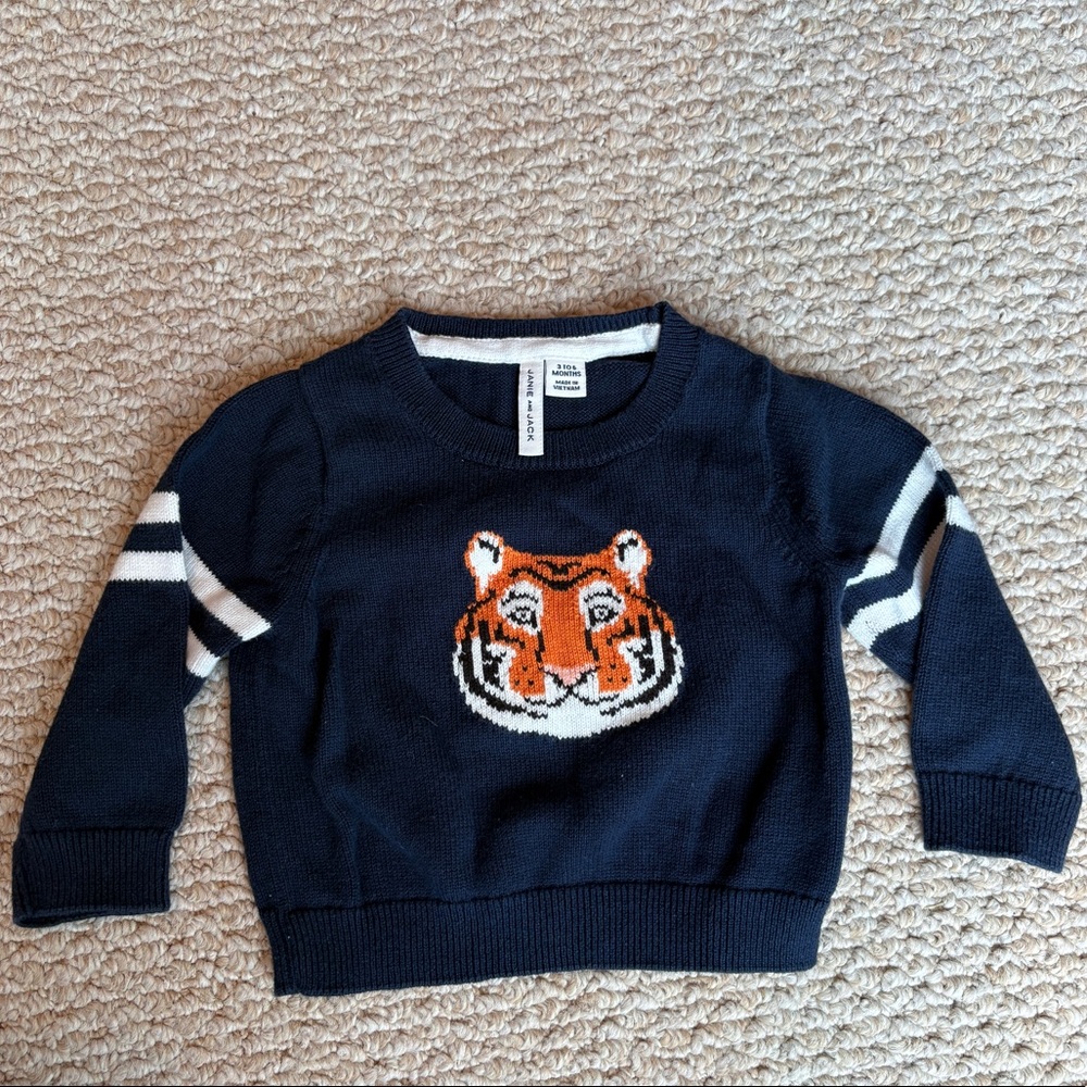 Janie And Jack Knit Sweater Tiger Baby Boy 3 To 6 Months Mos navy Blue
